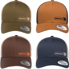 BWCflies logo trucker caps in 4 colour options